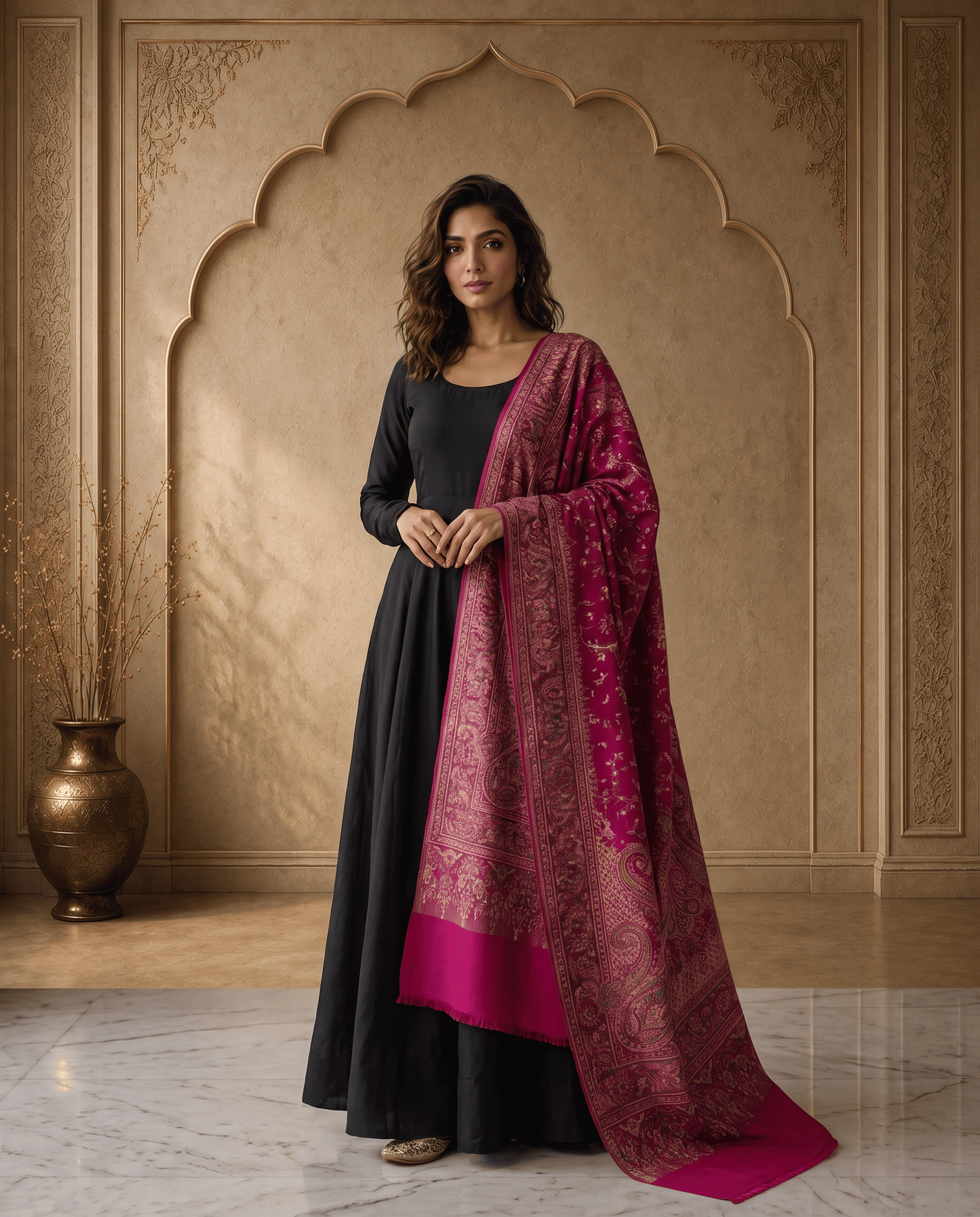 Royal Plum Paisley Jamavar Shawl