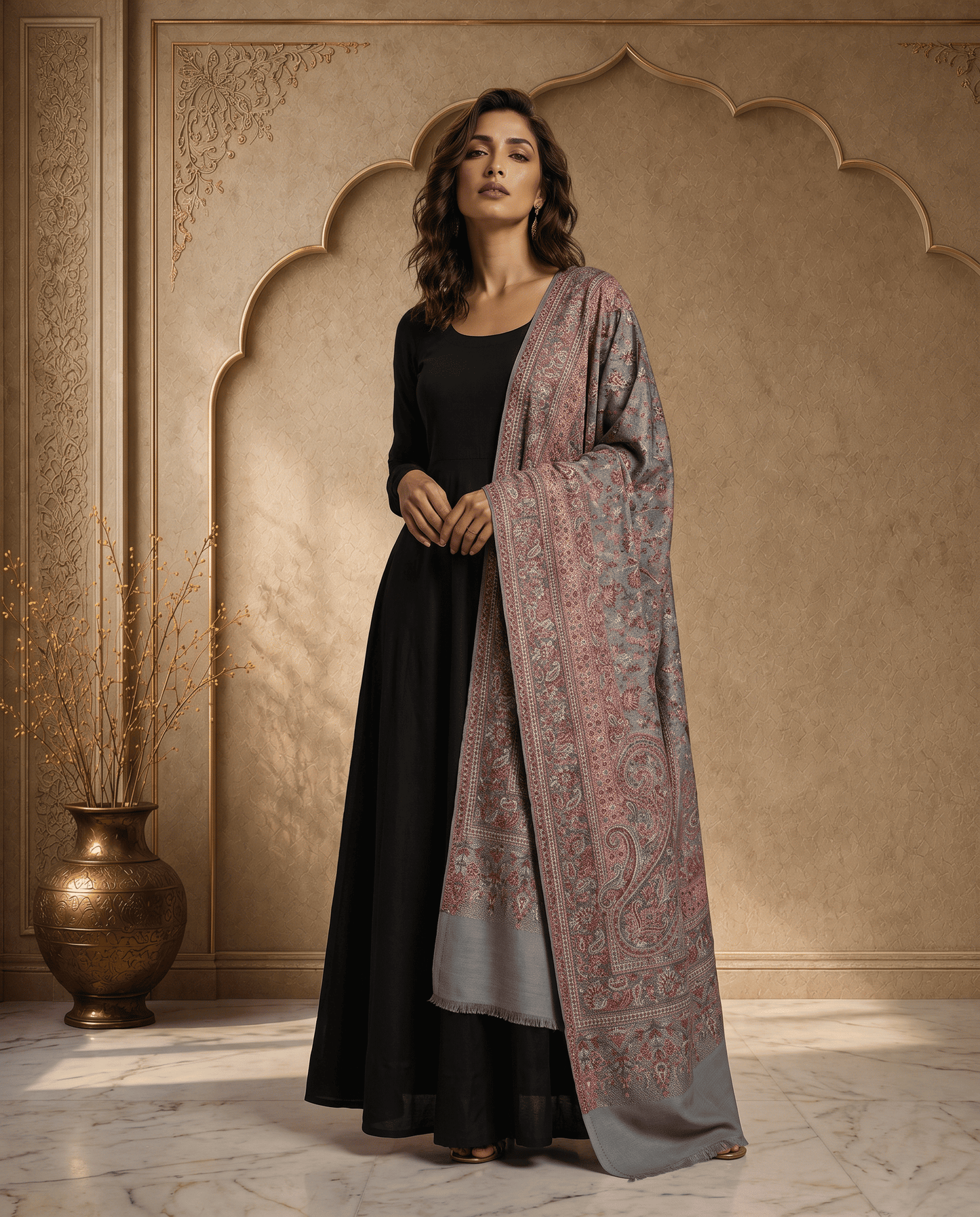 Royal Plum Paisley Jamavar Shawl