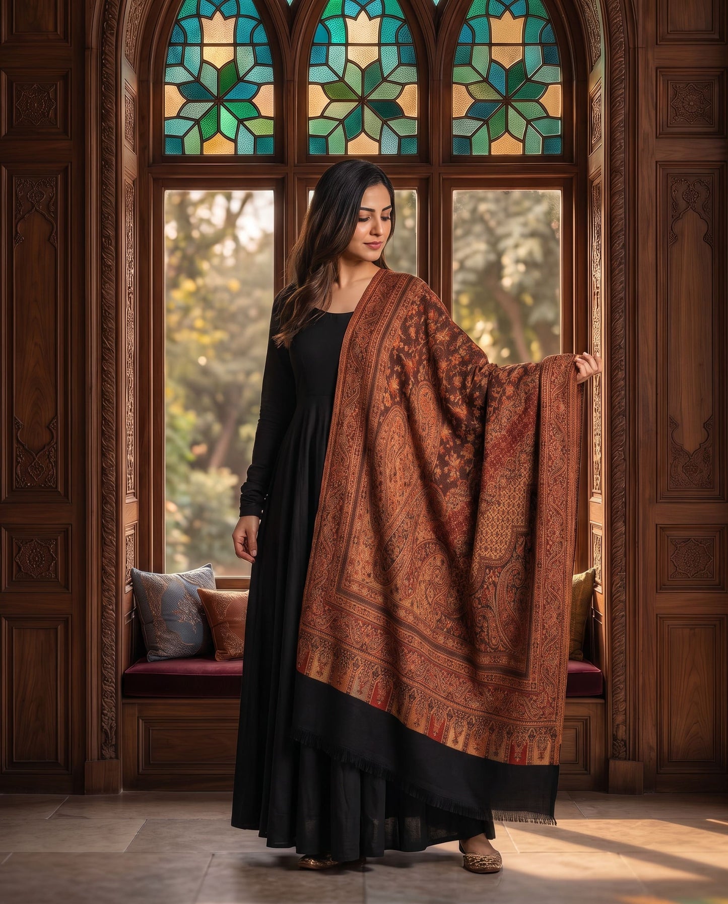 Royal Burgundy Paisley Jamavar Shawl