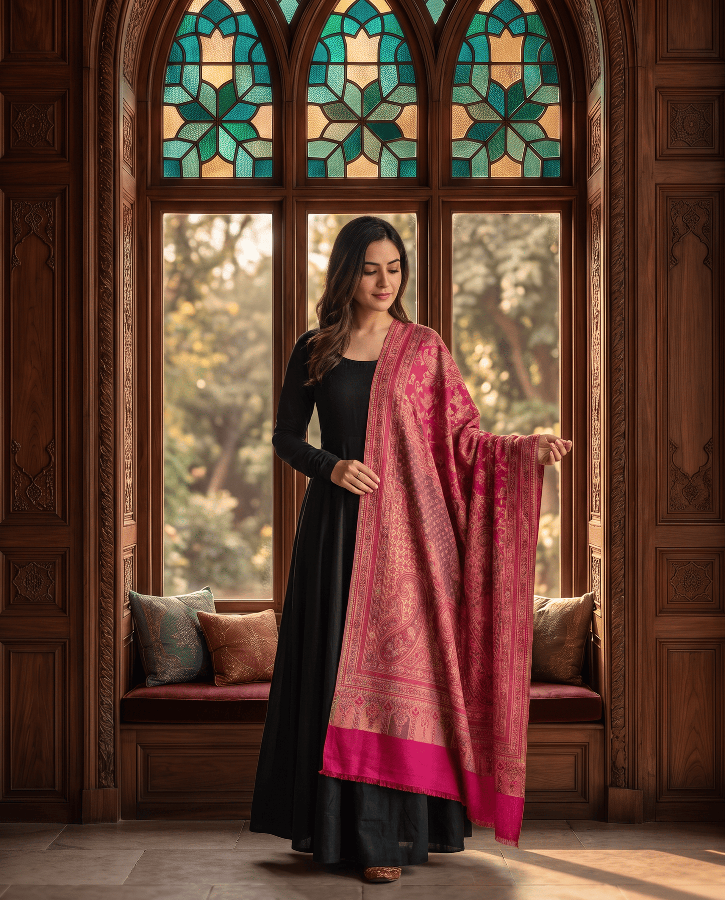 Royal Burgundy Paisley Jamavar Shawl