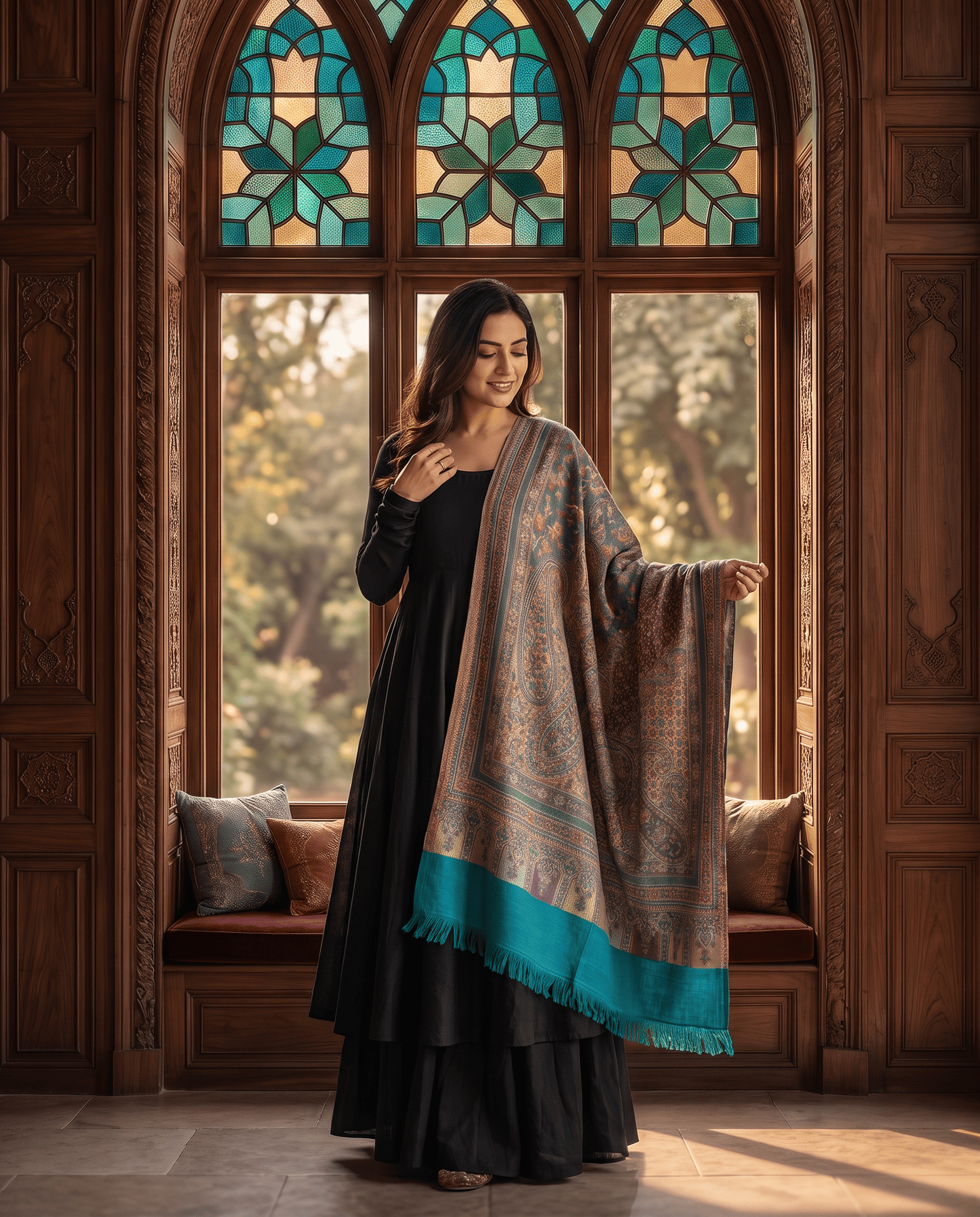 Royal Burgundy Paisley Jamavar Shawl