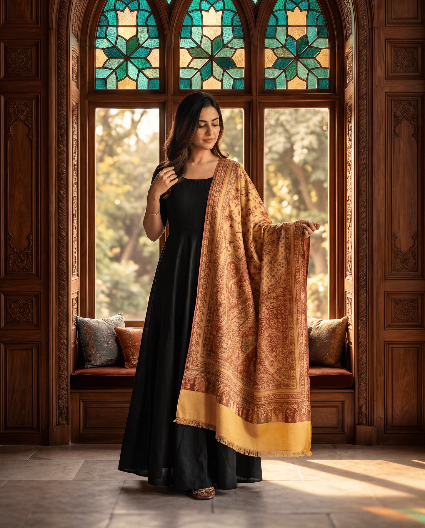 Royal Burgundy Paisley Jamavar Shawl