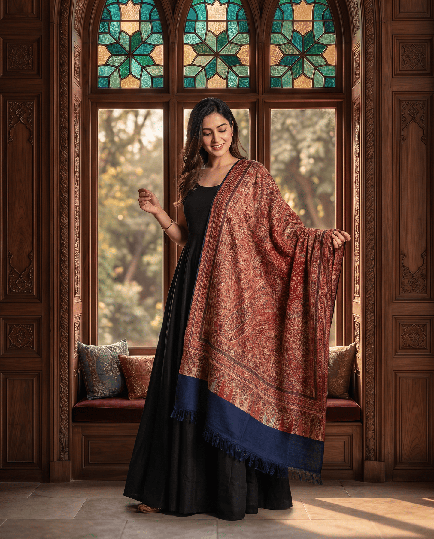 Royal Burgundy Paisley Jamavar Shawl