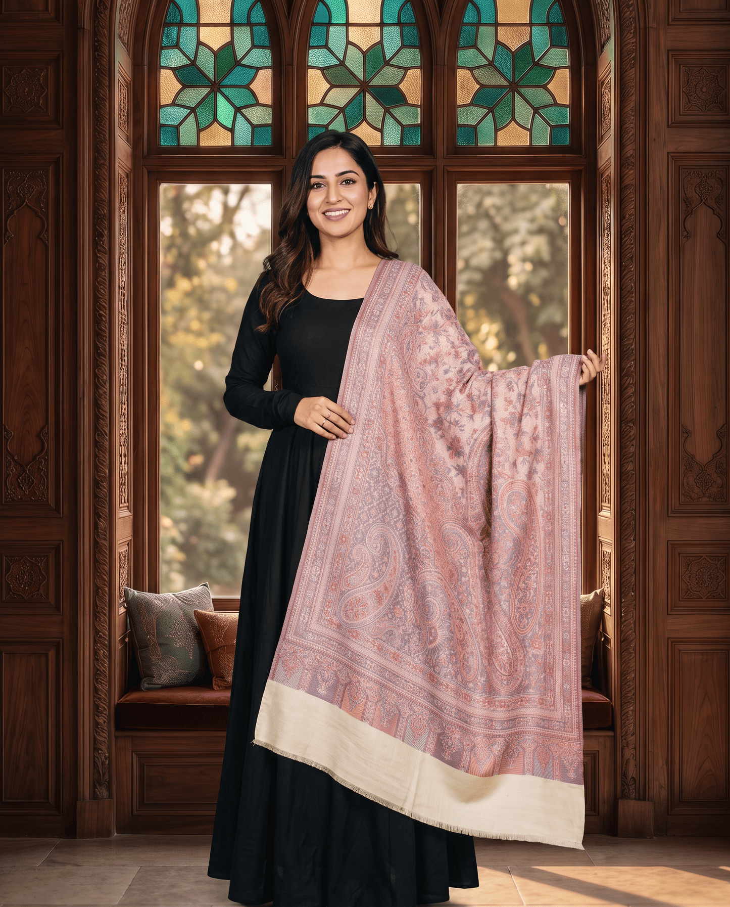 Royal Burgundy Paisley Jamavar Shawl