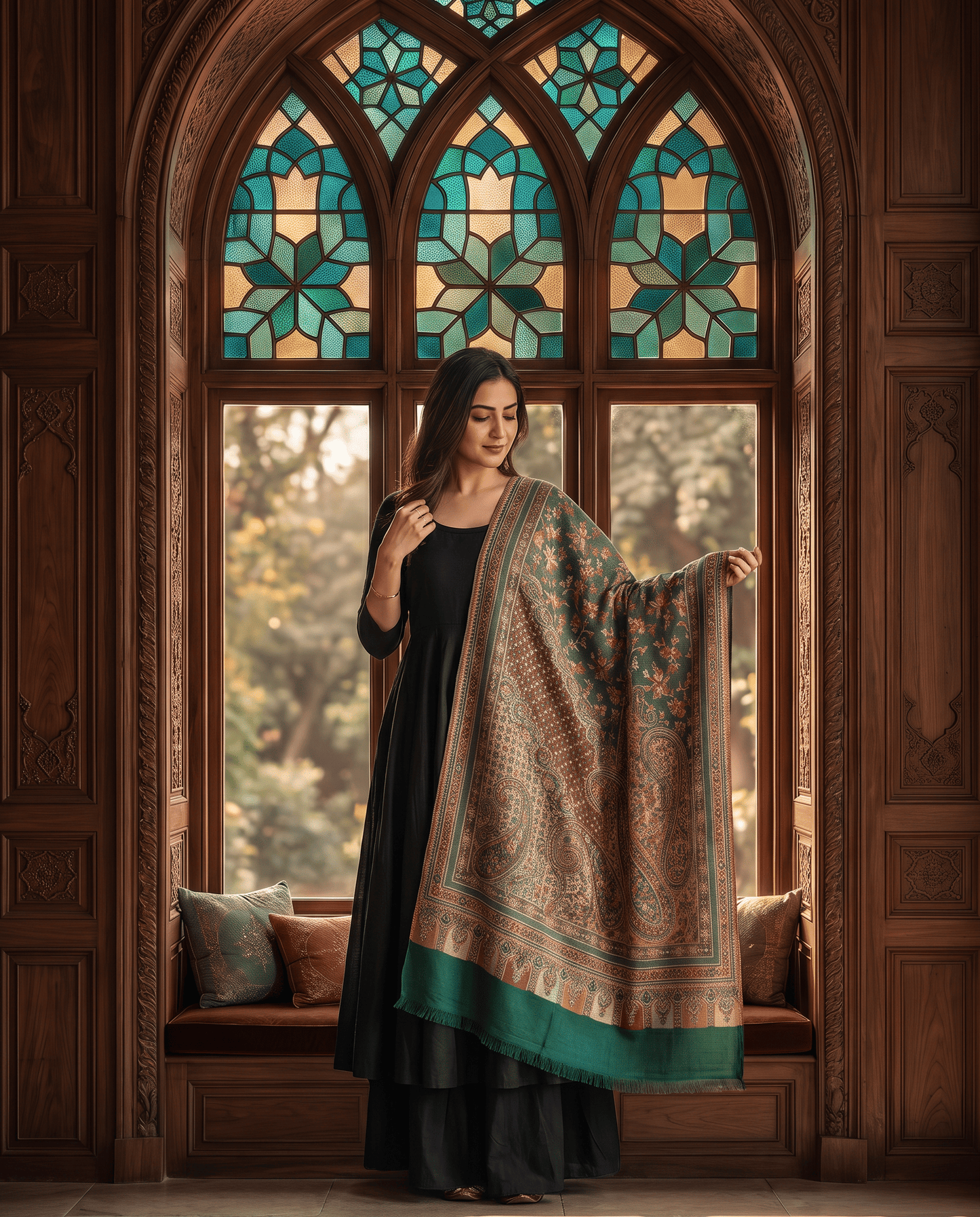 Royal Burgundy Paisley Jamavar Shawl