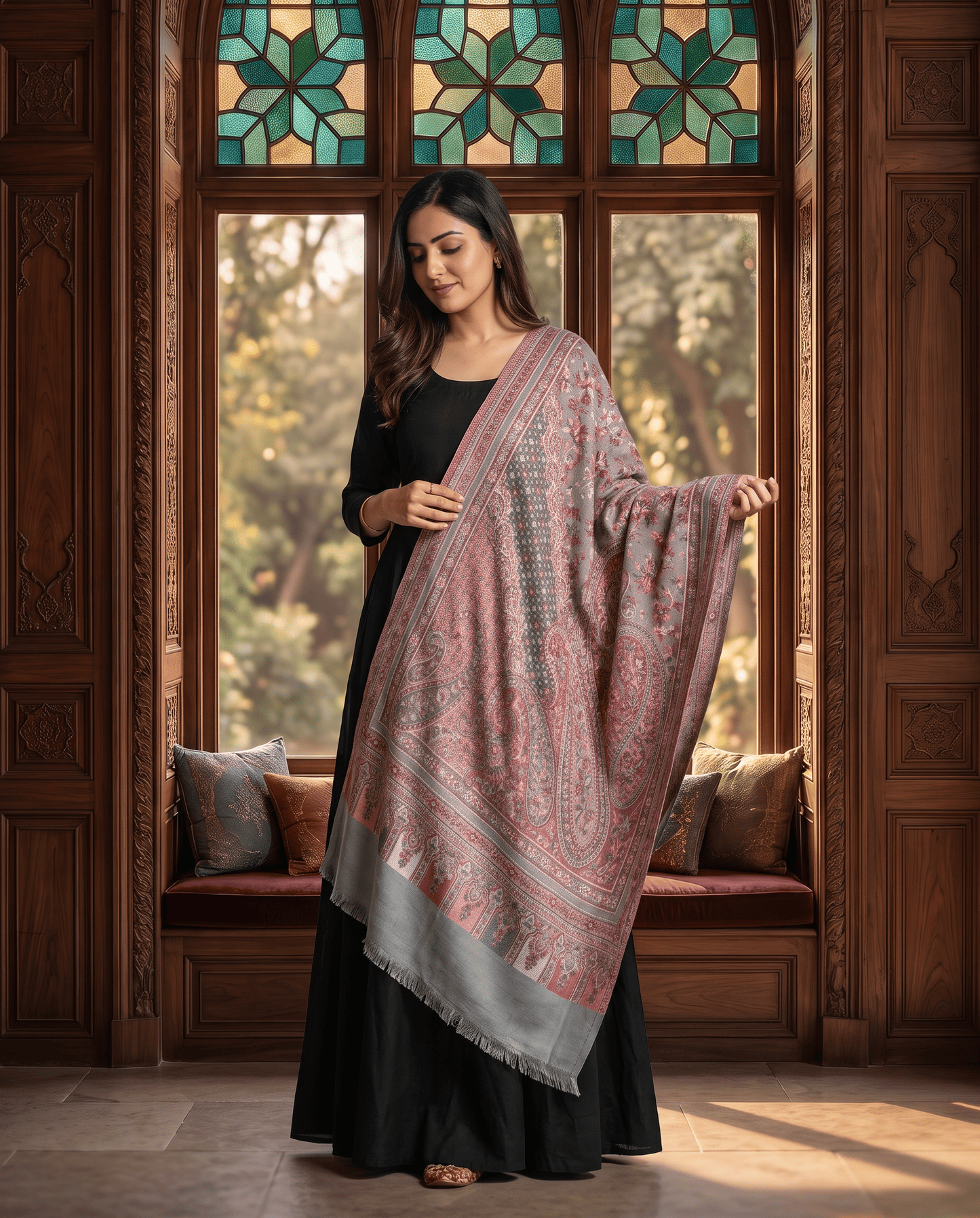 Royal Burgundy Paisley Jamavar Shawl