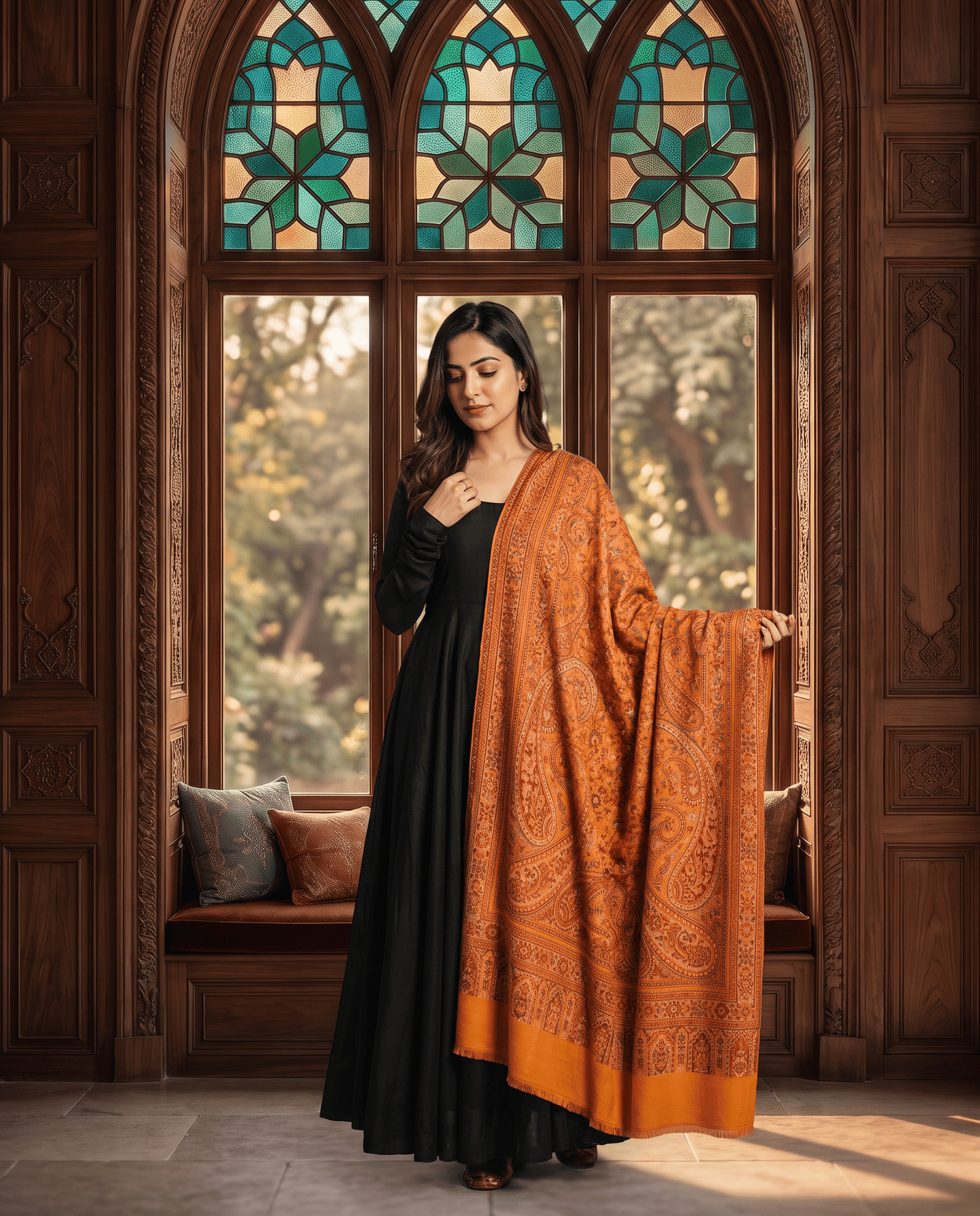 Royal Burgundy Paisley Jamavar Shawl