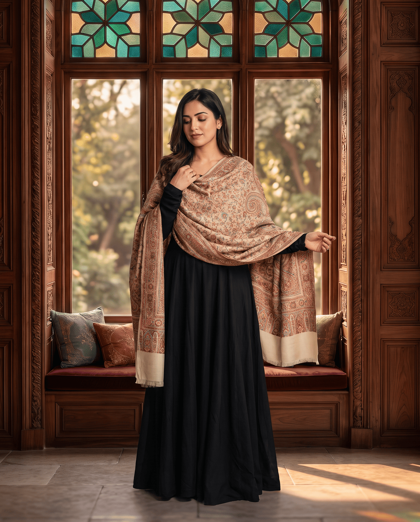 Royal Burgundy Paisley Jamavar Shawl