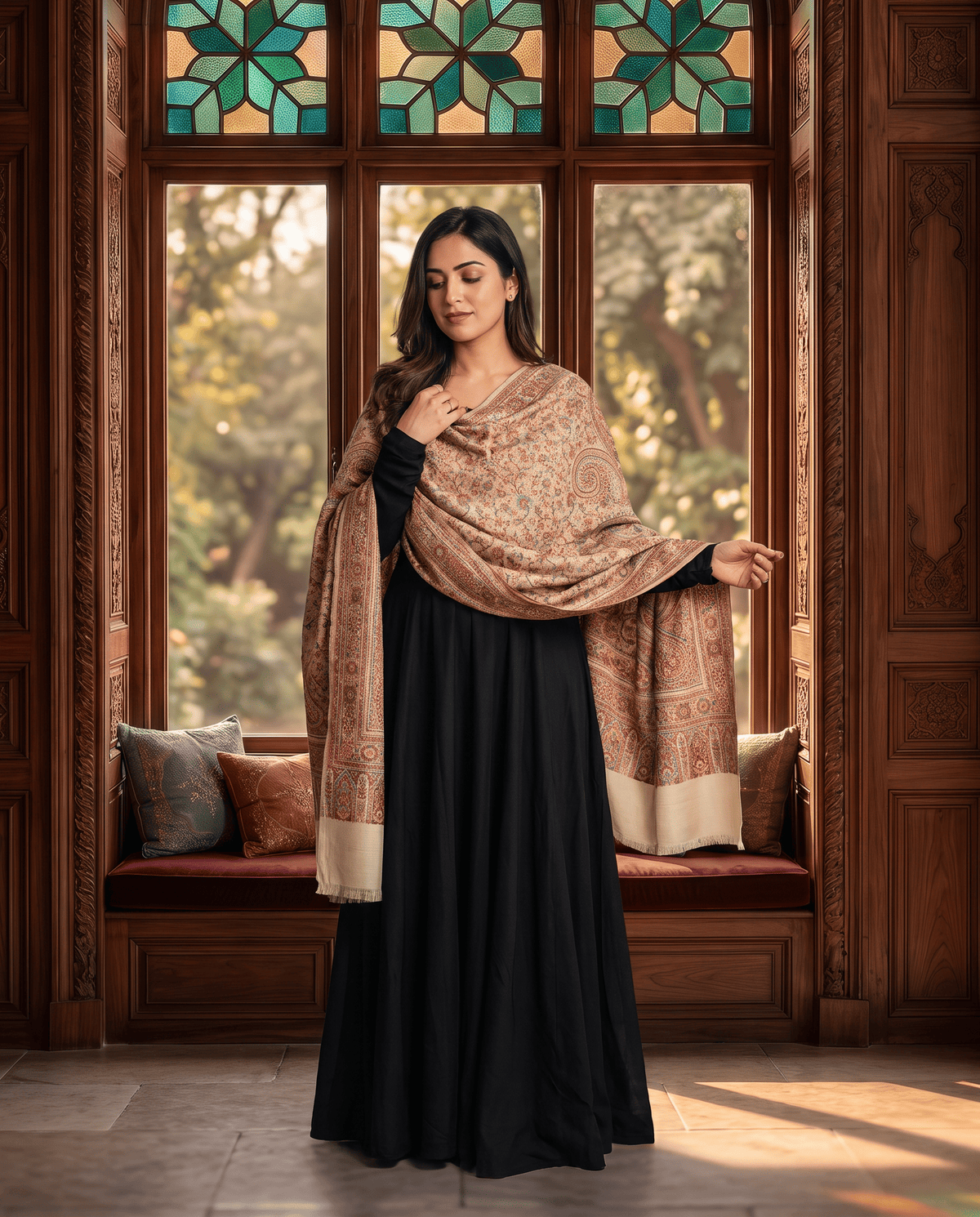 Royal Burgundy Paisley Jamavar Shawl