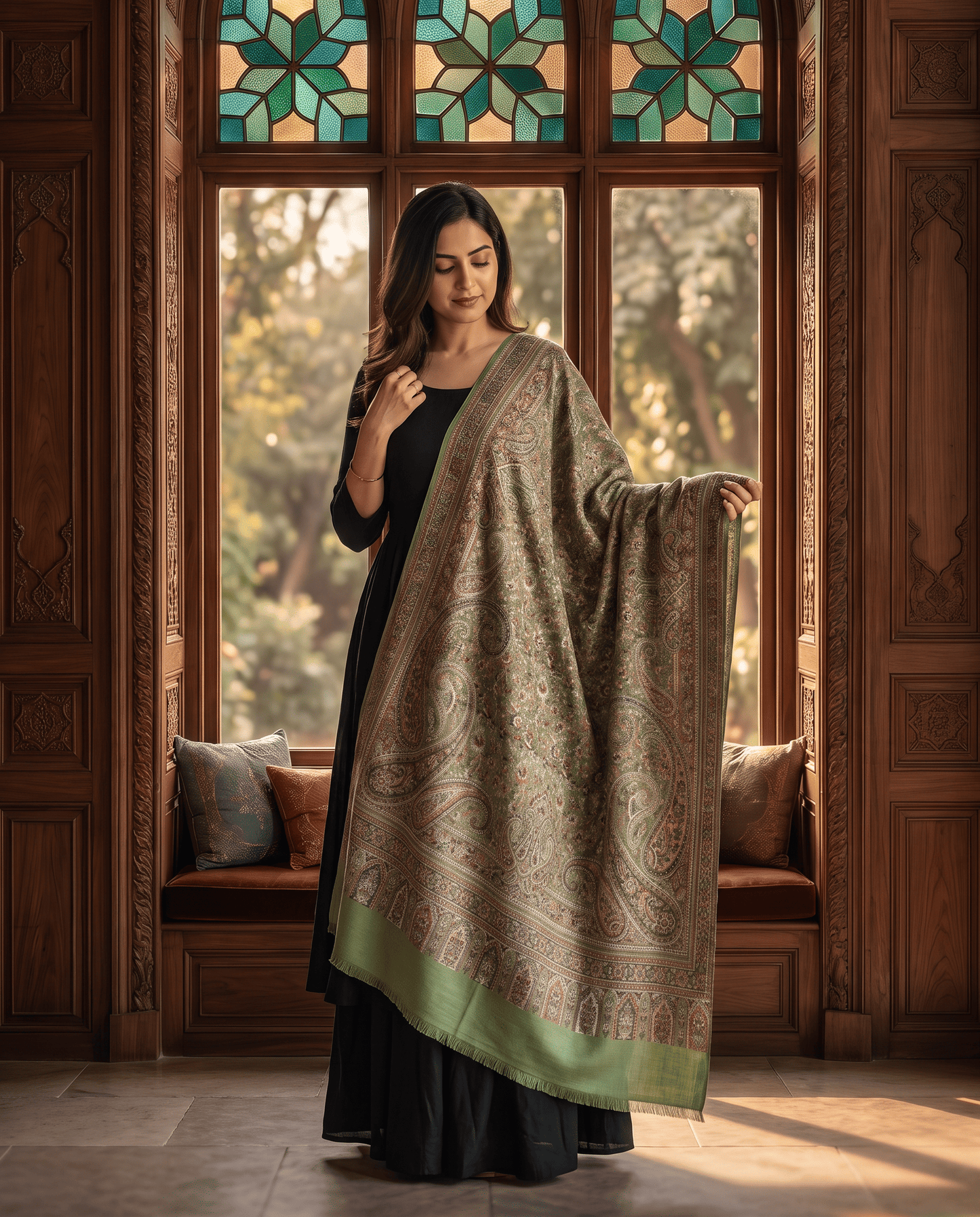 Royal Burgundy Paisley Jamavar Shawl