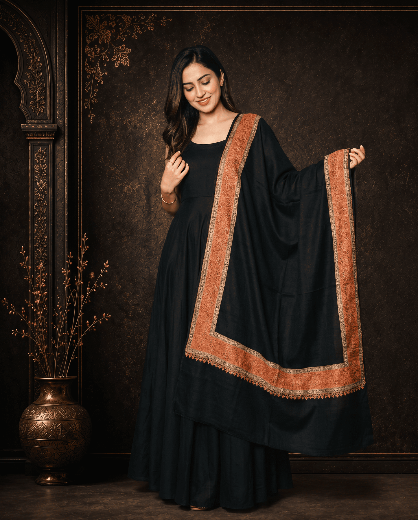 Midnight Black Zari Border Shawl