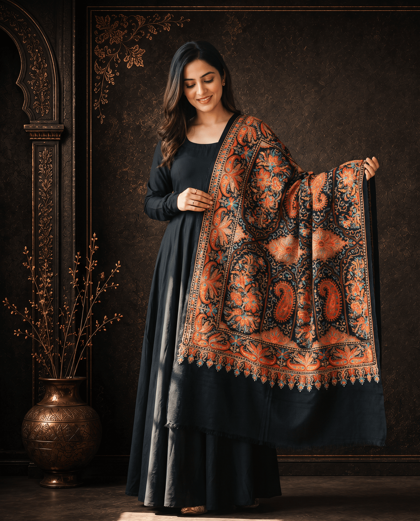 Midnight Black Zari Border Shawl