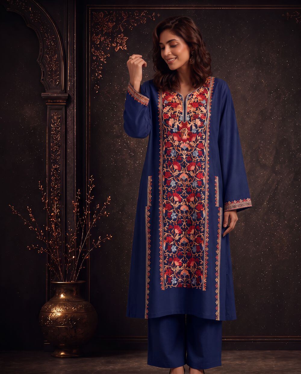 Inaya Mustard Ochre Embroidered Pheran Set