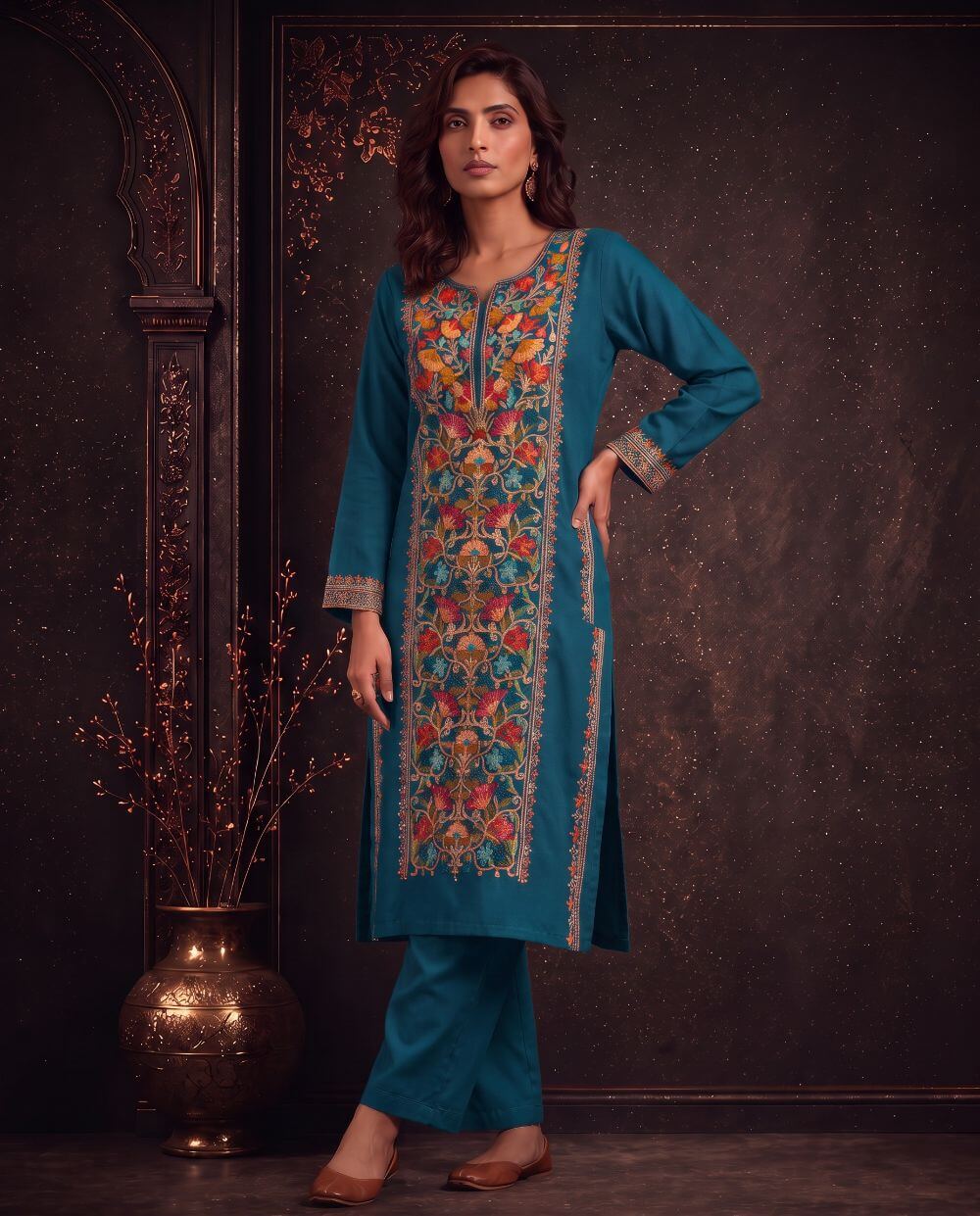 Inaya Mustard Ochre Embroidered Pheran Set