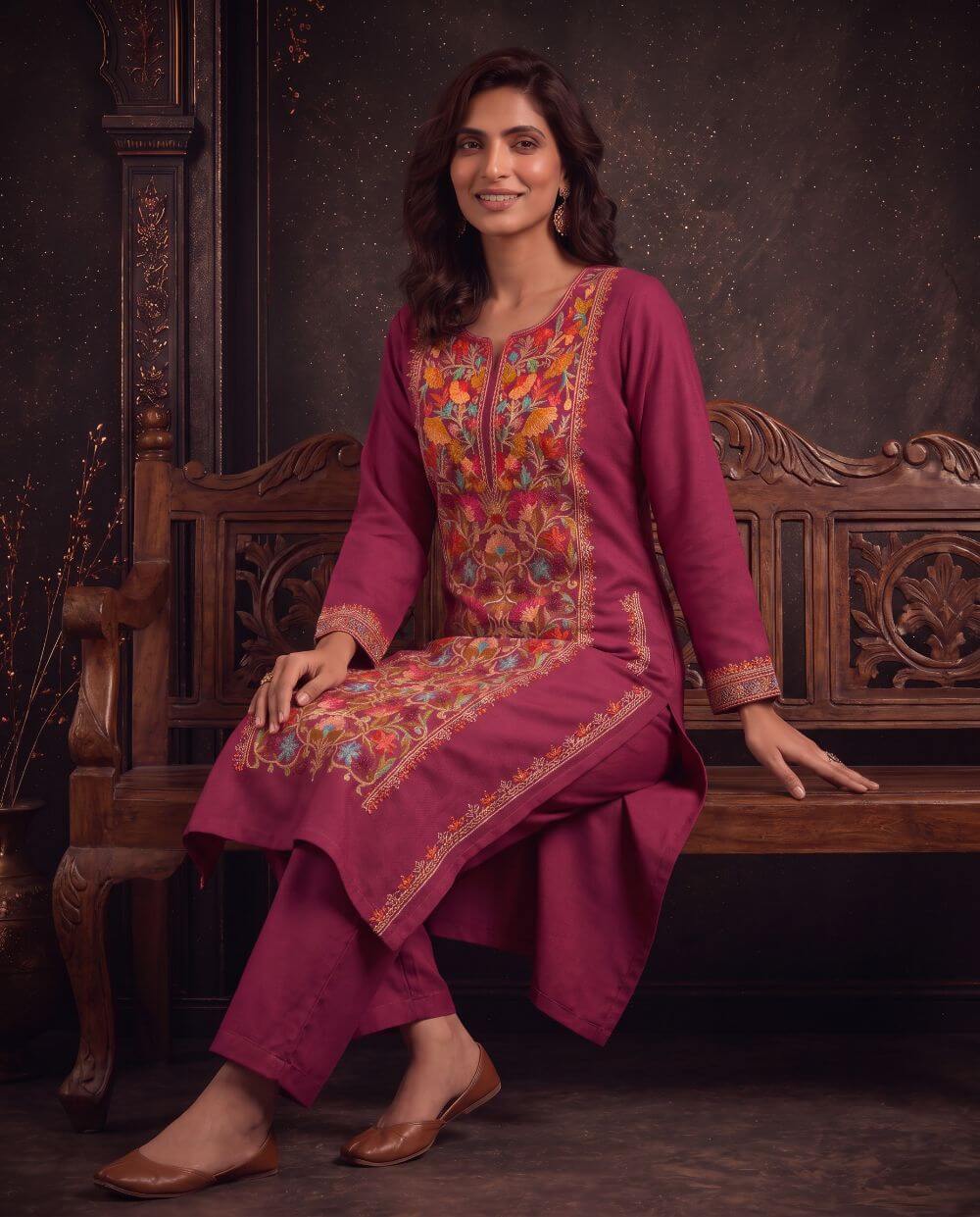 Inaya Mustard Ochre Embroidered Pheran Set