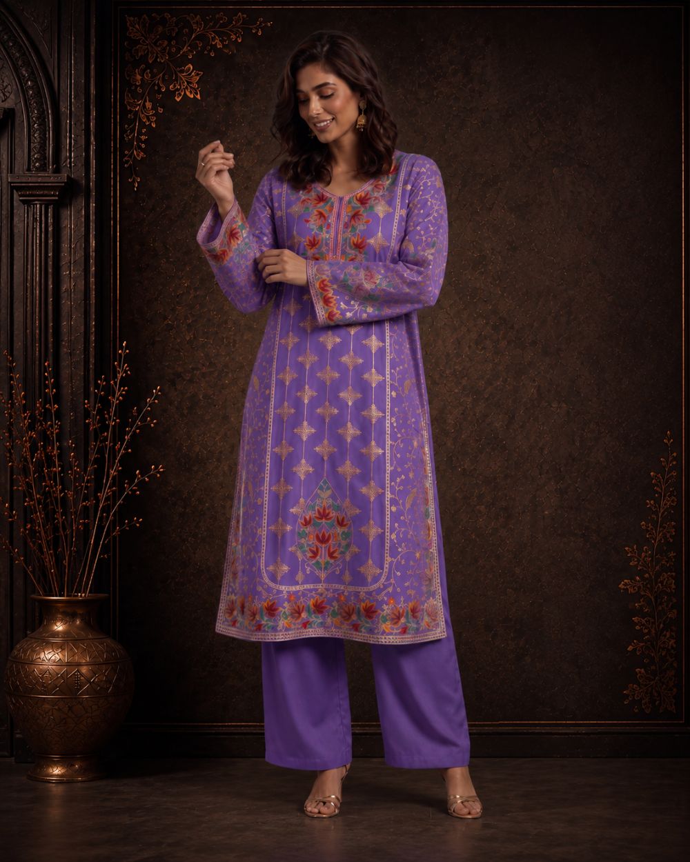 Afsana Lavender Purple Embroidered Pheran Set