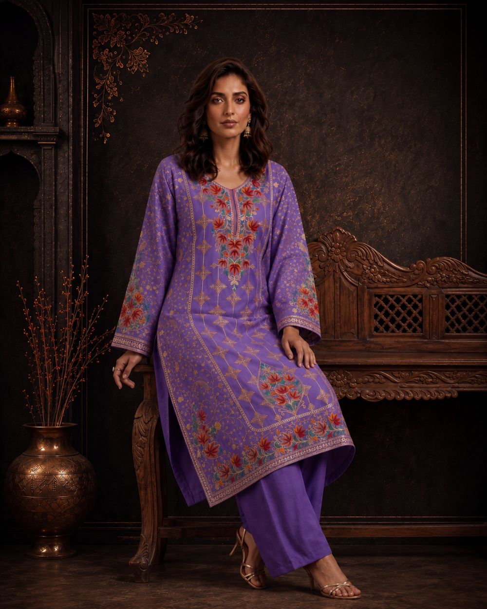 Afsana Lavender Purple Embroidered Pheran Set