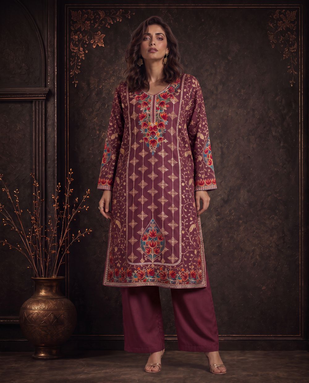 Afsana Lavender Purple Embroidered Pheran Set