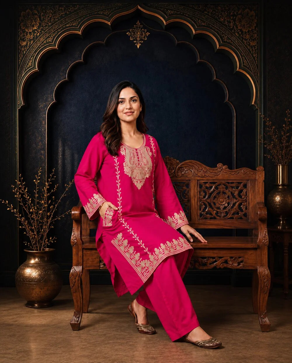 Zoya Black Gold Embroidered Pheran